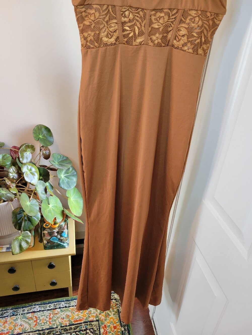 NEW Popilush Corset Cocktail Brown Long Lace Shaper Dress, Size Womens Large - Picture 6 of 8
